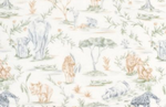 The Timo & Violet Kids' Bathrobe features ultra-soft velour cotton terry with a white background printed with line-drawn African animals—elephants, lions, rhinos, and zebras among trees—perfect for little ones.