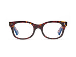 Front view of Caddis Bixby Readers featuring rectangular tortoiseshell frames and clear lenses, ideal for smaller faces.