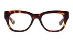The Miklos Readers by Caddis are tortoiseshell rectangular eyewear frames with clear lenses, designed for larger faces, displayed from the front against a white background.