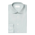 A neatly folded Mid Green Houndstooth Elevated Twill Shirt by Eton, featuring a classic collar and buttoned cuffs, crafted from premium twill fabric and displayed on a plain white background.