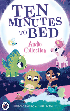 Illustrated cover for the "Yoto Card: Ten Minutes to Bed" by Yoto, featuring adorable animals and a child under a starry night sky with a large moon, ideal for bedtime stories and promoting restful sleep.