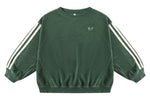 Rylee & Cru Baby Girls' and Girls' Oversized Sweatshirt features a green crewneck design with white double sleeve stripes, soft terry cloth fabric, and small "RC" initials on the left chest.