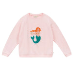 The Arsene & Les Pipelettes Girls' Fabricia Mermaid Sweatshirt is a relaxed pink top featuring a vibrant mermaid illustration, ideal for any baby's wardrobe.