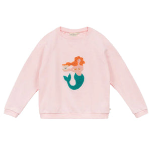 The Arsene & Les Pipelettes Girls' Fabricia Mermaid Sweatshirt is a relaxed pink top featuring a vibrant mermaid illustration, ideal for any baby's wardrobe.