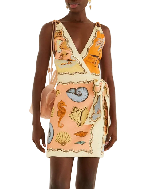 Rio Souvenir Mixed Scarf Multicolor Sleeveless Mini Dress L