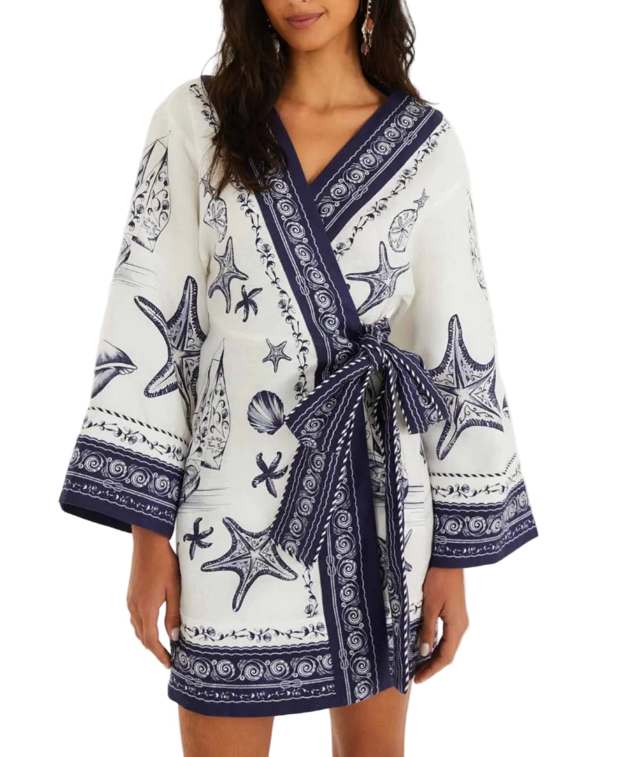 Farm Rio Coast Scarf Off White Mini Dress