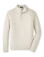 The Peter Millar Stealth Performance Quarter-Zip is a lightweight, light beige pullover with long sleeves and a standing collar, shown flat on a white background.