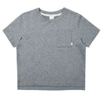 The Boys' Cove Essential Pocket Tee by Rylee & Cru is a gray, short-sleeved shirt with a round neckline and left chest pocket—an everyday staple for any wardrobe.