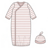 Baby Stripe Organic Cotton Gown & Hat - Pink