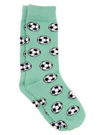 These mint green Boys' Lucky Duck Socks by Properly Tied feature a playful pattern of black and white soccer balls.