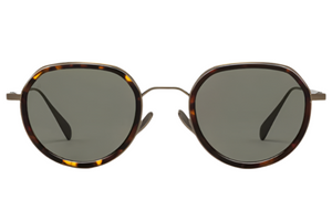 The Spiaggia by Jimmy Fairly: round sunglasses featuring dark lenses and a tortoiseshell acetate frame, shown from the front.