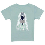 The Boys' On the Water SS Tee by Properly Tied features a light blue design with an overhead graphic of a small boat cutting through the water and leaving a wake behind.