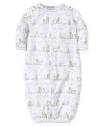 The Baby Noah’s Ark Convertible Gown by Kissy Kissy is a white, soft Pima cotton baby gown with long sleeves, an elastic bottom, and a subtle animal and nature print. Easily converts into a playsuit for added versatility.