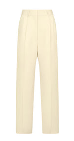 The Blaze Milano BZM Savannah Fox Pants are high-rise, wide-leg trousers in cream, made from a linen-silk blend with elegant front pleats and practical belt loops on a white backdrop.