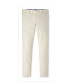 The Surge Performance Trouser by Peter Millar is a pair of beige flat-front trousers made from performance fabric, shown against a white background.