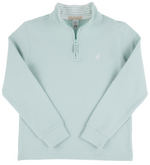 The Beaufort Bonnet Company Baby Boys' and Boys' Hayword Half-Zip in light blue features a stand collar, visible zipper, and small embroidered logo on the left chest, shown laid flat on a white background.