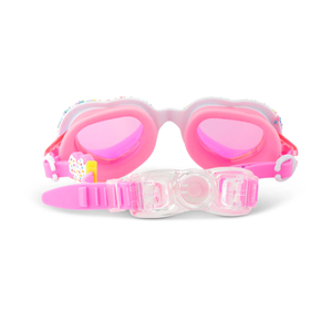 The Bling2O Cupid's Candy Swim Goggles feature clear lenses and adjustable straps in a candy-inspired design, shown from the front on a white background.
