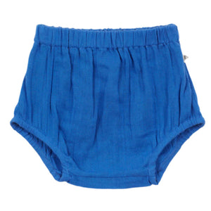 Arsene & Les Pipelettes Baby Girls' Fifi Bloomers in blue cotton feature an elastic waistband and leg openings, shown on a white background—a classic, comfy essential for everyday wear.