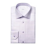 The Eton King Check Twill Shirt features a light purple check pattern, buttoned cuffs, and an inside collar label. Made from wrinkle-resistant organic cotton, it delivers effortless style with its subtle design and premium craftsmanship.