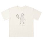 The Rylee & Cru Baby Boys' and Boys' Relaxed Tee features soft cotton jersey, a bear with tennis racket and ball illustration, and "SUPER SPORTY" printed below the image.