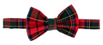 A Baylor Bowtie by The Beaufort Bonnet Company, featuring a red Paces Mill Plaid with green, yellow, blue, and black stripes, is displayed pre-tied and adjustable against a white background.