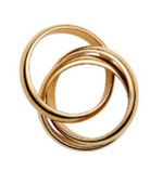 The Sofie Ring by Lie Studio features two interlocking gold bands that create a bold statement against a white backdrop—ideal as chunky rings for your index finger.