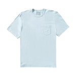 The Faherty Sunwashed Pocket Tee is a light blue, short-sleeve crew neck shirt with a small chest pocket, made from Regenerative Organic Cotton, shown against a white background.