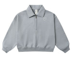 The Girls' Quarter Zip Sweatshirt by Rylee & Cru features a light gray hue, stand collar, and a small white heart outline on the left chest—ideal for a cozy lounge look.