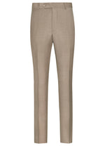 The Samuelsohn Slim Fit Flat Front Wool Pants in beige feature a button closure, front crease, belt loops, and an unfinished hem for personalized tailoring.