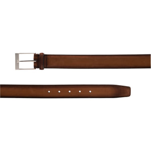 The Magnanni Telante Belt is crafted from supple suede leather, featuring a classic square buckle and five adjustment holes, shown flat on a white background.