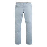 The Tellis Commuter Performance Airluxe Modern Slim Pants by AG Jeans feature front and back pockets, belt loops, and a button closure in light blue, designed for commuter comfort and shown against a white background.