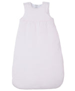 The Kissy Kissy Baby Forest Fun Striped Snuggle Bag is an adorable light pink snuggle bag crafted from soft Pima cotton, featuring a sleeveless design and a rounded bottom for comfort.