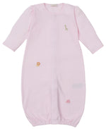 The Kissy Kissy Baby' Safari Wild Striped Hand Emb. Convertible Gown features long sleeves, an elastic bottom, and hand-embroidered safari animals. Made from soft Peruvian cotton for your baby's comfort.