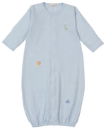 The Kissy Kissy Baby's Safari Wild Striped Hand Emb. Convertible Gown features long sleeves, an elastic hem, and cute embroidered safari animals—perfect for keeping your baby cozy.