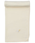 The Kissy Kissy Premier Baby Duckling Striped Blanket with Hand Emb. is a cream Pima cotton blanket, rolled at one end and accented with an embroidered duck and ducklings—a cozy choice for your baby boy.
