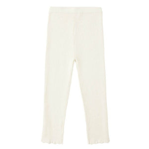 Rylee & Cru Baby Girls' and Girls' Legging in off-white pointelle knit with an elastic waistband and subtle scalloped hem, shown laid flat on a white background.