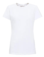 The All Time Favorites O-Neck Tee by Dorothee Schumacher is a plain white short-sleeve T-shirt made from premium cotton-jersey, offering a fitted silhouette for both style and comfort.