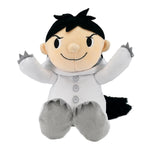 The Kids Preferred Where the Wild Things Are Max Plush features black hair, a white outfit with three buttons, gray paws and a tail, and sits with open arms and a smiling face, inspired by Maurice Sendak’s beloved story.