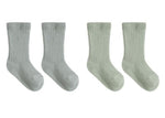 Four identical pairs of Quincy Mae Socks Set in light gray, ribbed crew style are arranged in a row on a white background.
