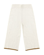 The Girls' Pointelle Knit Pant by Rylee & Cru features a subtle dotted texture, elastic waistband, and brown hem trim, shown photographed on a plain background.