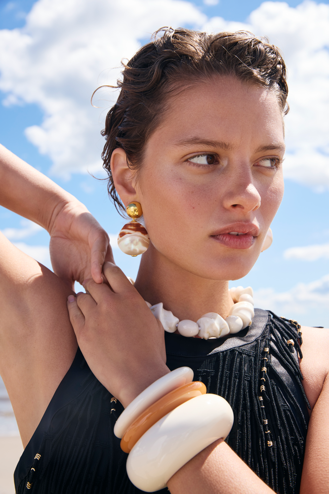 Woman in Lizzie Fortunato Jewelry
