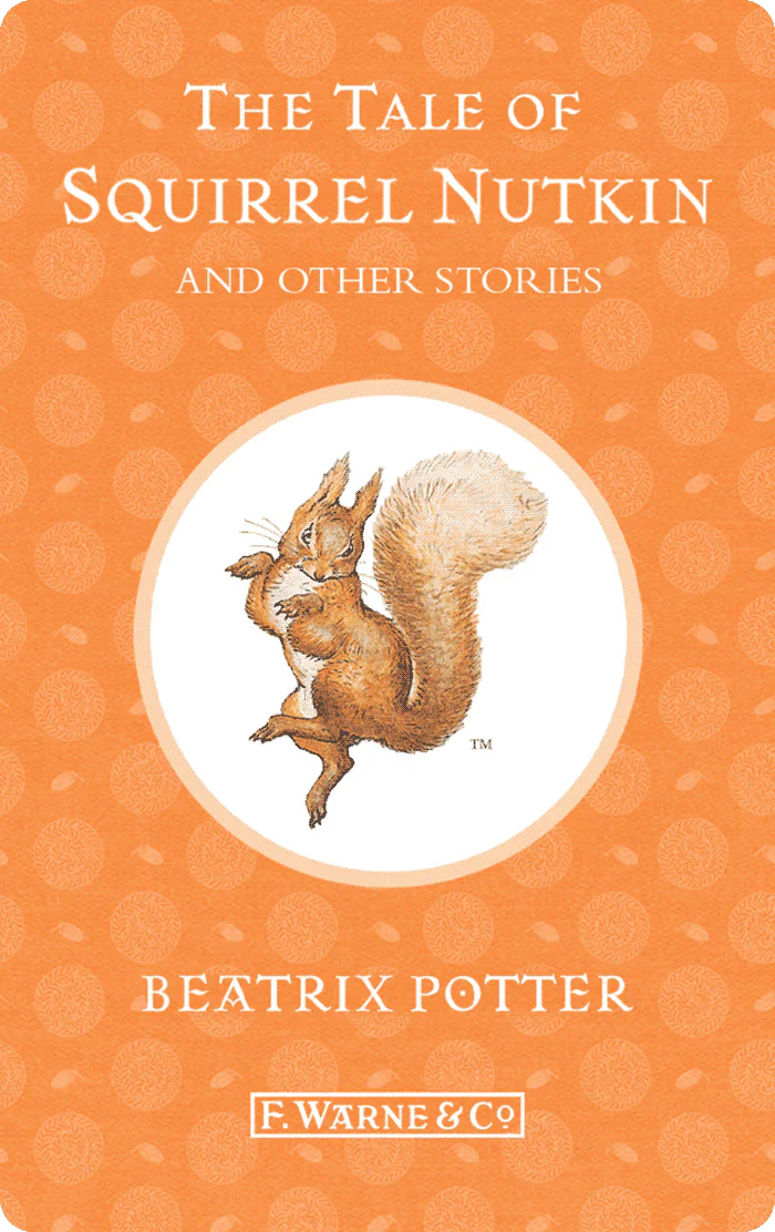 Yoto Card of "The Tale of Squirrel Nutkin" by Beatrix Potter, featuring an illustration of a squirrel, part of the classic bedtime stories collection that includes Peter Rabbit.