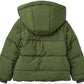 The Boys’ 2-in-One Puffer Jacket w/ Removable Sleeves by Copenhagen Colors is green, hooded, water resistant, with horizontal quilting and long sleeves; shown from the back.
