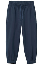 Baby Boys’ and Boys’ Classic Sweatpants by Copenhagen Colors, in navy blue with adjustable waistband, drawstring, side pockets, and elastic cuffs laid flat on white background.
