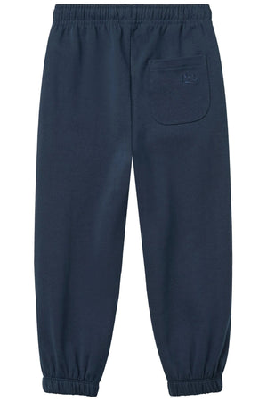 Copenhagen Colors Baby Boys’ and Boys’ Classic Sweatpants in navy blue organic cotton with elastic waistband, cuffs, and a back right patch pocket.