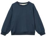 The Baby Boys’ and Boys’ Classic Sweatshirt by Copenhagen Colors features plain navy blue, a round neck, long sleeves, and ribbed cuffs and waistband. Displayed on white background.
