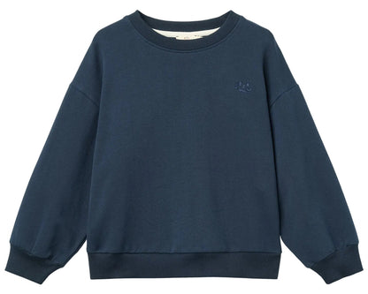 The Baby Boys’ and Boys’ Classic Sweatshirt by Copenhagen Colors features plain navy blue, a round neck, long sleeves, and ribbed cuffs and waistband. Displayed on white background.