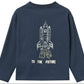 Boys’ To the Future Long Sleeve T-Shirt by Copenhagen Colors: navy, lightweight fabric, with a white space shuttle launch and “TO THE FUTURE” below.