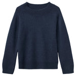 The Copenhagen Colors Baby Boys’ and Boys’ Pullover Turtleneck, dark blue with ribbed cuffs and hem, is laid flat on a white background.