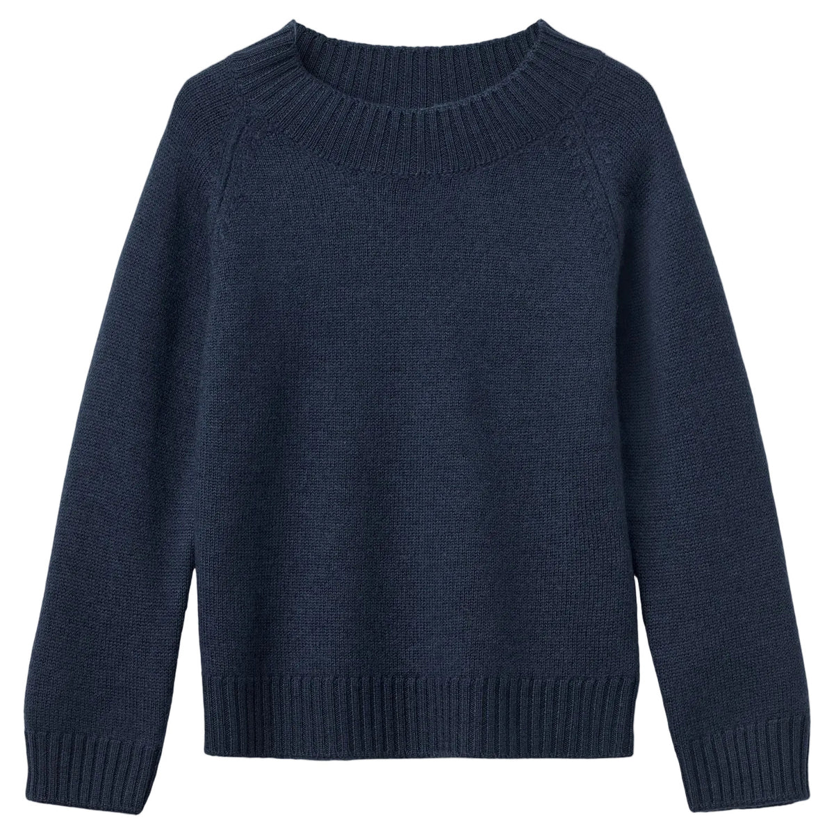 The Copenhagen Colors Baby Boys’ and Boys’ Pullover Turtleneck, dark blue with ribbed cuffs and hem, is laid flat on a white background.